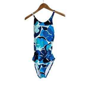 Nautica Blue Abstract Floral One Piece Swimsuit Size Medium